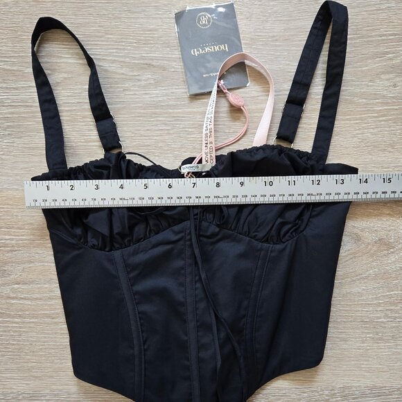 HOUSE OF CB Analia Lace-Up Crop Corset Camisole Black X-Small A/C New With Tags - Picture 9 of 16